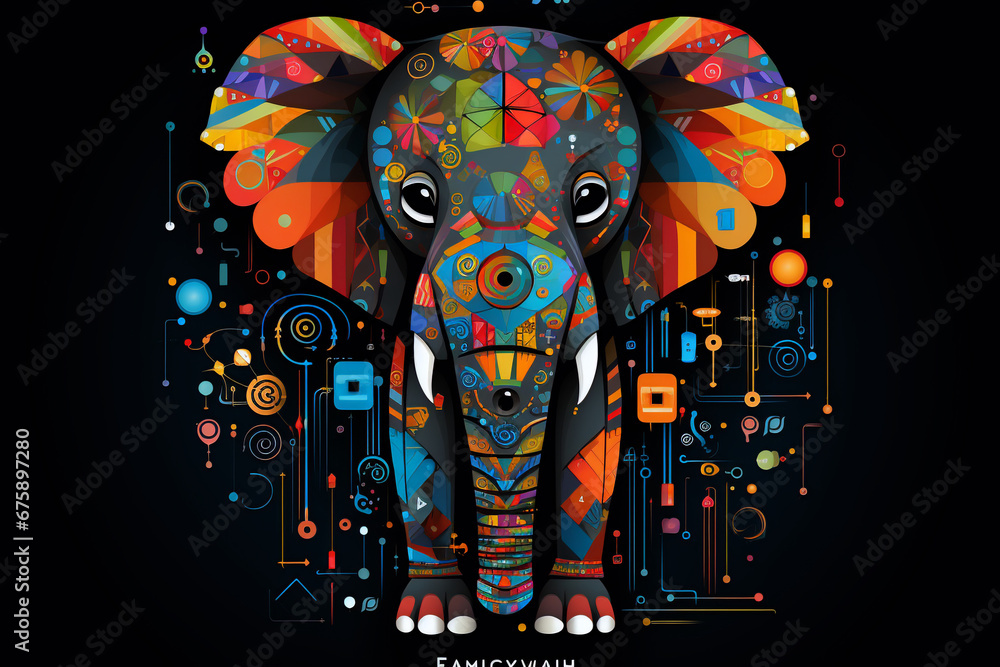 Poster artistic digital elephant with intricate patterns