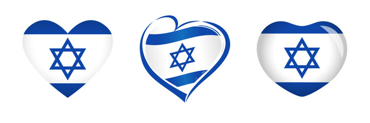 Set of icons of love for Israel. I stand with Israel, heart symbol with national flag. Vector illustration