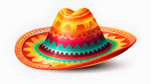 Vibrant Mexican Sombrero Hat Isolated Object - Festive and Cultural Elegance with Transparent Background - Traditional, Celebratory, and Folk Art Concept