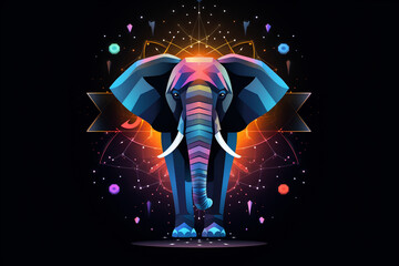 vibrant elephant with tech elements and white tusks