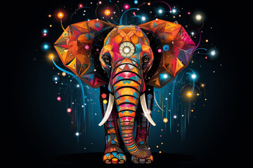 abstract elephant with geometric shapes and neon glow