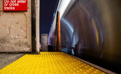NYC subway moving train, public transportation copy space background image