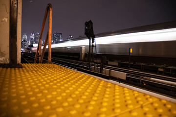 NYC subway moving train, public transportation copy space background image