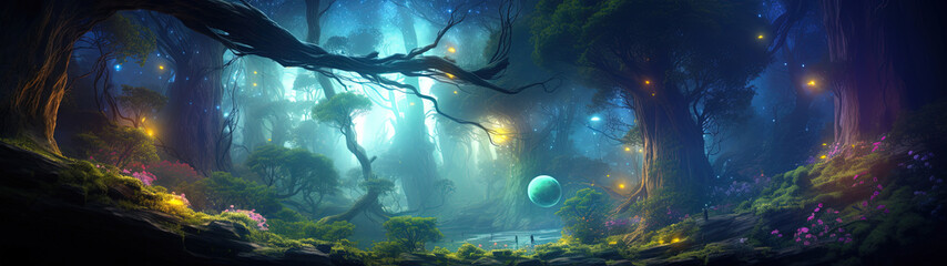 Obraz premium Mystical Modernity: A Vibrant and Enigmatic Fusion of Modern World and Alien Landscape, Perfect for Screensavers and Desktop Backgrounds