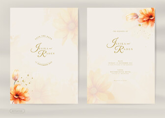 Aesthetic Wedding Invitation with Autumn Flower Watercolor Ornament