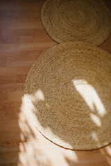 straw hat on a wooden table