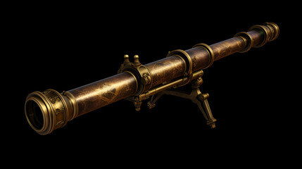 Obraz na płótnie Canvas Antique Brass Telescope Isolated Object - Nautical Elegance with Transparent Background - Vintage, Maritime Discovery, and Exploration Concept