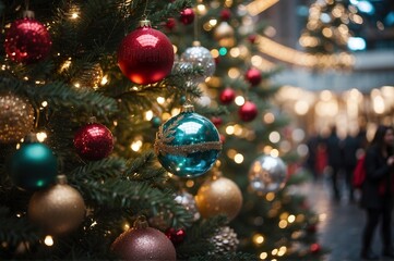 Obraz na płótnie Canvas Christmas tree decorations and baubles, Generative AI image.