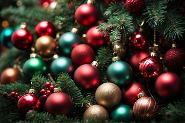 Obraz na płótnie Canvas Christmas tree decorations and baubles, Generative AI image.