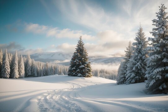 winter landscape with snow, Generative AI image