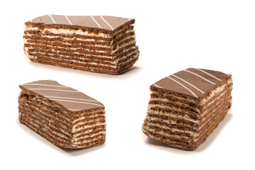Chocolate cake isolated on a white background.