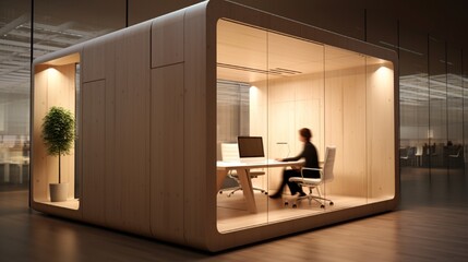 Fototapeta premium A modular office where walls slide to reveal secret meeting areas or extend workspaces.