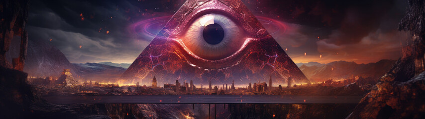 The All-Seeing Eye: Extremely Colorful and Dynamic, Perfect for Screensavers and Desktop Backgrounds, Volumetric Lighting - obrazy, fototapety, plakaty