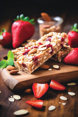 Almond nut bar with strawberries generated.AI