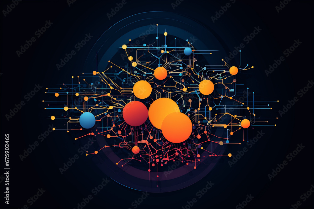 Poster abstract network nodes and connections on dark