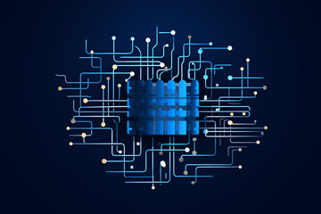 Simplified central CPU design with circuitry on dark blue background