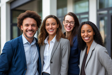 Fototapeta premium In the office, the business team exudes confidence and professionalism, arms casually crossed, reflecting a harmonious and relaxed work environment. Generative AI.