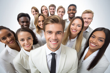 Fototapeta premium In the office, the business team exudes confidence and professionalism, arms casually crossed, reflecting a harmonious and relaxed work environment. Generative AI.