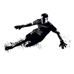 Silhouette of soccer goalkeeper diving to save the ball