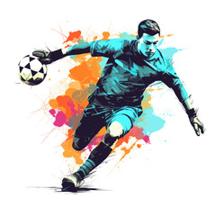 Silhouette of soccer goalkeeper diving to save the ball