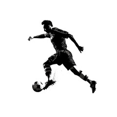 Fototapeta na wymiar Silhouette of man playing soccer, running, kicking the soccer ball