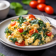 Omelette with cherry tomatoes and spinach Healthy breakfast healthy eating concept