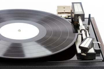 Close up of vintage turntable vinyl record player