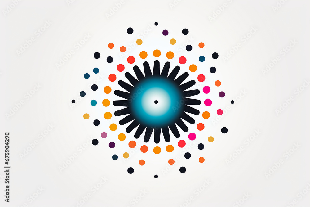 Poster multicolored radial pattern with dots and central blue circle