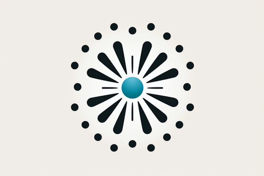 Black and white radial burst pattern with central blue dot