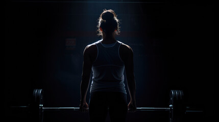 Silhouette of Determination: Woman's Strength Training in the Gym - obrazy, fototapety, plakaty