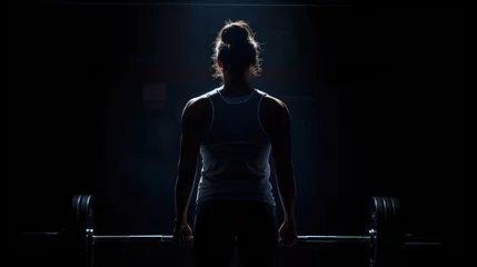Fototapete Fitness Silhouette of Determination: Woman's Strength Training in the Gym