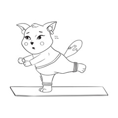 Cute fat cat doing yoga, one leg stand. Yoga for everyone. Character design or mascot, stickers.