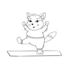 Cute fat cat doing yoga, one leg stand. Yoga for everyone. Character design, cat yoga or mascot, stickers.