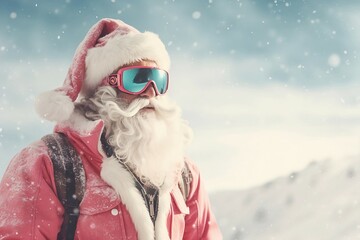 Hipster Santa Claus with Snow Goggles - obrazy, fototapety, plakaty
