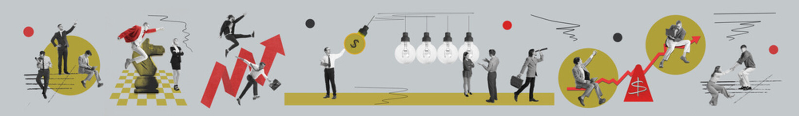 Business processes. Employees working on projects, finishing tasks, generating ideas and growing...