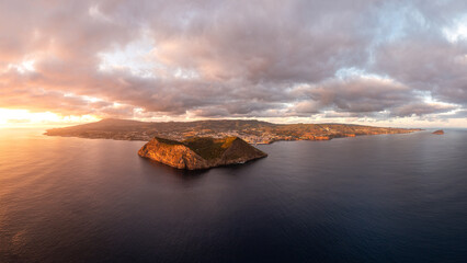 Drone shot of sunset at Monte Brasil Caldeira in the south of the Portuguese island of Terceira in the Azores © Foto-Jagla.de