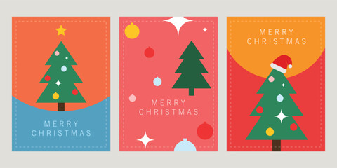 Naklejka na ściany i meble christmas greeting cards design with simple geometric christmas tree christmas festival seasonal