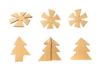Cardboard Christmas Tree, Fir Made of Carton Piece, Ripped Kraft Paper, Brown Wrapping Vintage Paper