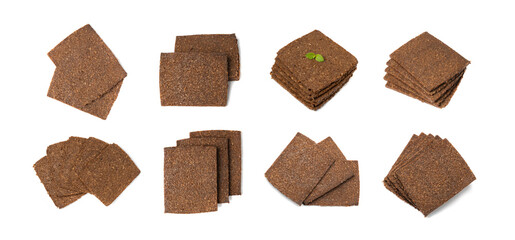Black Bread Slices Isolated, Brown Organic Cereal Bread Pieces, Sliced Black Loaf Slices, Rye Bread