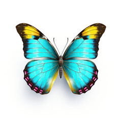 Bright Blue and yellow Butterfly  Isolated on Clean White Background
