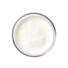 Fototapeta na wymiar a glass of fresh white milk top view isolated on a transparent background