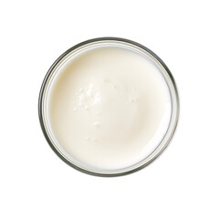 a glass of fresh white milk top view isolated on a transparent background - obrazy, fototapety, plakaty