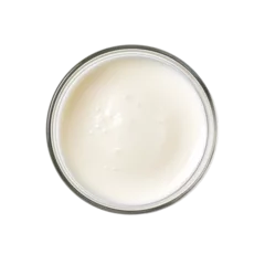 Poster a glass of fresh white milk top view isolated on a transparent background © graphicbeezstock
