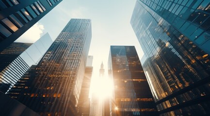 City Awakening: Morning Lights Grace Skyscrapers, Creating an Abstract Urban Scene