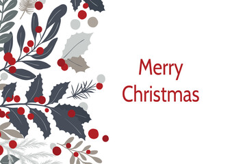 Frame banner made of Christmas herbs, holly and sage. For cards, invitations and congratulations decoration decoration for Merry Christmas and New Year