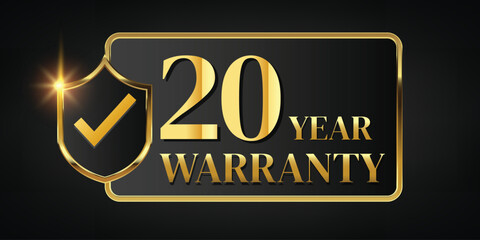 20 year warranty logo with golden banner and golden ribbon.Vector illustration.