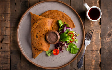 Capture the essence of Injera and Wat in a mouthwatering food photography shot Generative AI