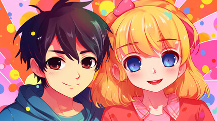 Fototapeta premium Colorful Anime Couples with Expressive Charm