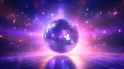 Groovy Glow: Disco Ball and Lights Creating a Magical Aura in Close-Up on Purple Background