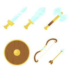 vector illustration of a set of medieval weapons made of glass on a white isolated background

